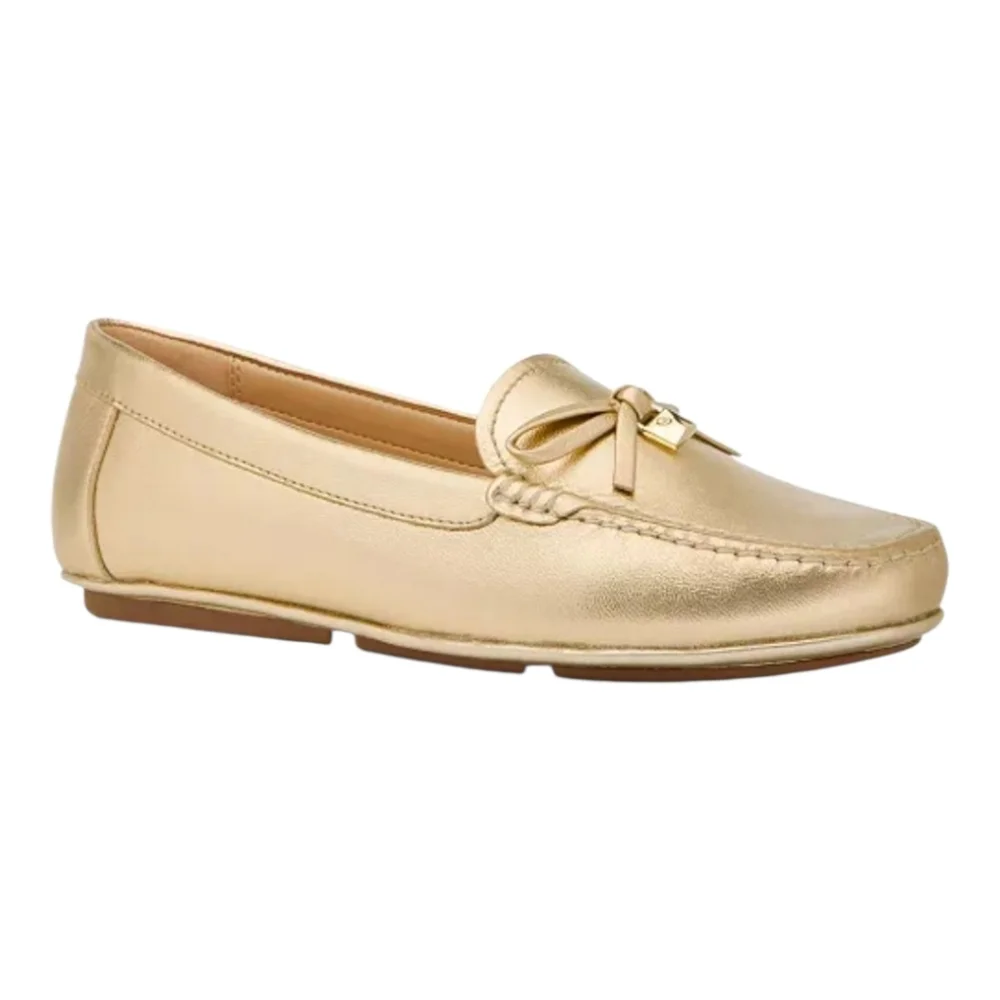 Michael Kors Gold Metallic Leather Bow Detail Loafer Flats Women's Shoes 10‎ New